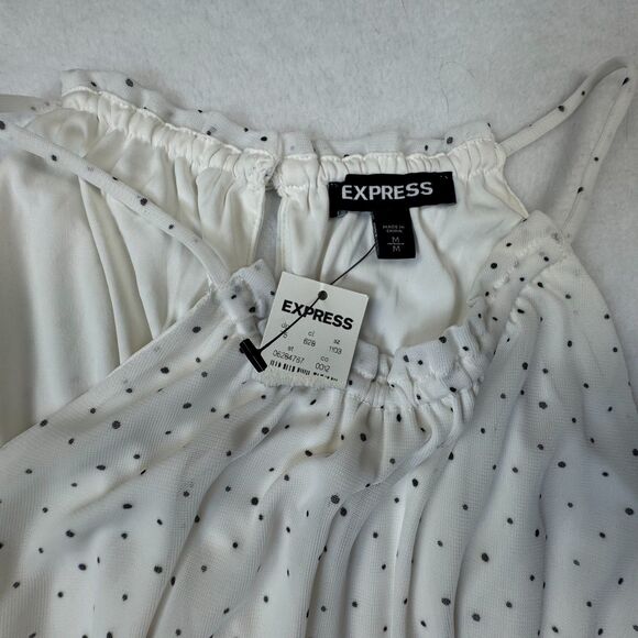 Express Top Sz M NWT Ivory Polka Dots Halter  Smocked Sleeveless Peplum Lined - Picture 5 of 8